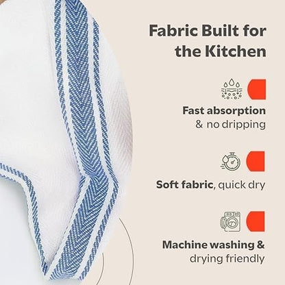 Zeppoli Classic Dish Towels - 15 Pack - 14" by 25" - 100% Cotton Kitchen Towels - Reusable Bulk Cleaning Cloths - Blue Hand Towels - Super Absorbent - Machine Washable