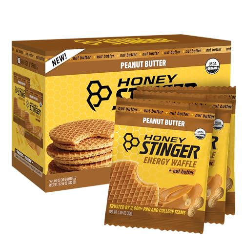 Honey Stinger Organic Peanut Butter Waffle, Energy Stroopwafel for Exercise, Endurance and Performance, Sports Nutrition for Home & Gym, Pre & During Workout, 16.96 Ounces (Pack of 16)