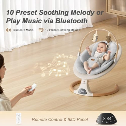 Baby Swings for Infants, Monamii Baby Swing, Bluetooth Infant Swing with Music Speaker, 5 Speeds and Remote Control, Indoor & Outdoor Use (Beige)