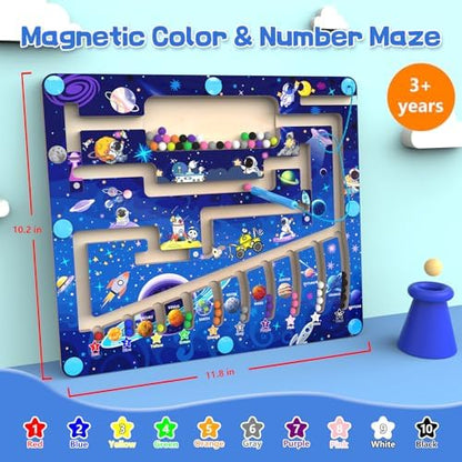 Magnetic Color and Number Maze - Montessori Toys for 3+ Year Old - Wooden Color Matching Learning Counting Puzzle Board -Toddler Activities Fine Motor Skills Toys for Boys Girls 3 4 5 Years Old