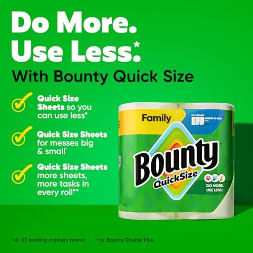 Bounty Quick Size Paper Towels, White, 8 Family Rolls = 20 Regular Rolls