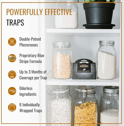 Dr. Killigan's Premium Double Potent Pantry Moth Traps with Pheromones Prime, Sticky Indian Meal Moth Traps for Kitchen, How to Get Rid of Moths in House, Organic Moth Pheromone Traps (6 Pack, Black)