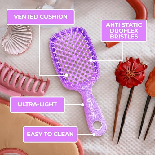 FHI Heat UNbrush Detangling Brush for Pain-Free Brushing on All Wet or Dry Hair Types — Durable DuoFlex Anti-Static Bristles, Lightweight Handle, Vented Hair Brush