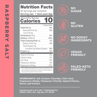 Drink LMNT Zero Sugar Electrolytes - Raspberry Salt | Drink Mix | 30-Count