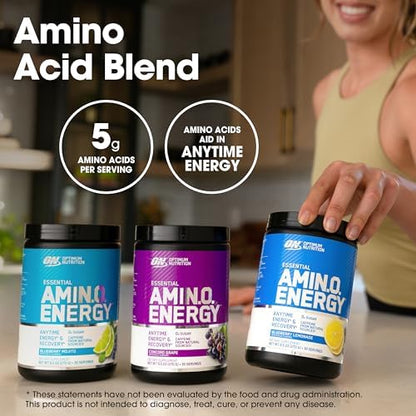 Optimum Nutrition Amino Energy - Pre Workout with Green Tea, BCAA, Amino Acids, Keto Friendly, Green Coffee Extract, Energy Powder - Concord Grape, 30 Servings
