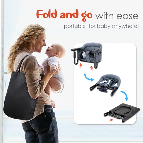 Hook On High Chair - Portable & Foldable for Babies 6-36 Months, Family & Travel Use with Carry Bag (Grey)