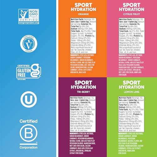 Nuun Sport Electrolyte Tablets with Magnesium, Calcium, Potassium, Chloride & Sodium, Gluten Free & Vegan, Mixed Flavors, 4 Pack (40 Servings Total)