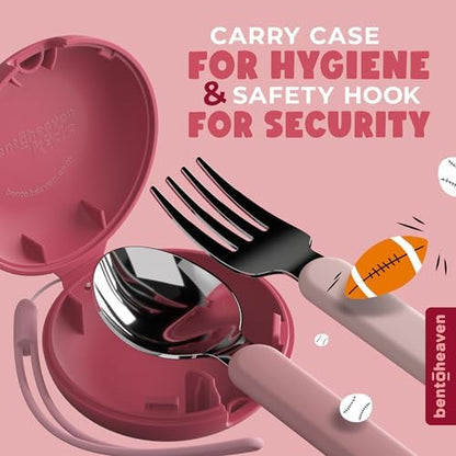 Bentoheaven Kids Travel Utensils with Case, Food-Grade Stainless Steel & BPA-Free Plastic, Travel Kid Cutlery Set, Dishwasher Safe Fork, Spoon & Case, Reusable Flatware, Silverware for Kids (Cats)