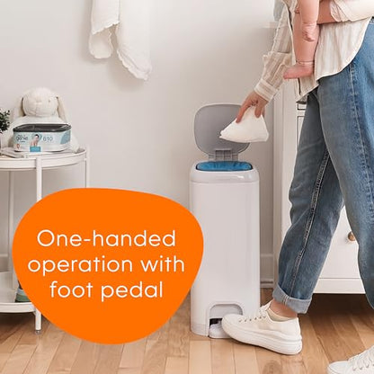 Diaper Genie Select Pail is Made of Durable Stainless Steel and Includes 1 Starter Square Refill That can Hold up to 165 Newborn-Sized Diapers.