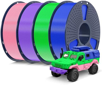 SUNLU 4kg PLA 3D Printer Filament Bundle Multicolor, Neatly Wound Filament 1.75mm ±0.02mm, Individually Vacuum Packed, 4kg in Total, 1kg per Spool, 4 Pack, 4000g, Pink+Purple+Blue+Green
