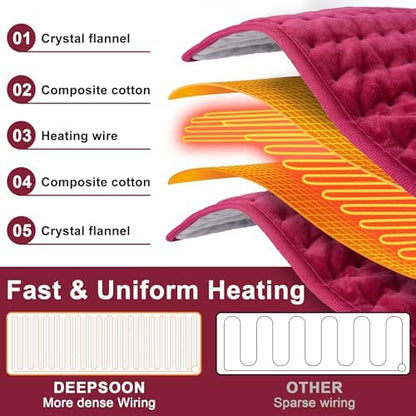 Heating Pad-Electric Heating Pads for Back,Neck,Abdomen,Moist Heated Pad for Shoulder,Knee,Hot Pad for Arms and Legs,Dry&Moist Heat & Auto Shut Off(Burgundy,12''×24'')