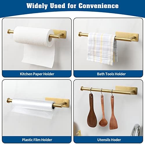 theaoo Gold Paper Towel Holder for Kitchen, Adhesive Under Cabinet Paper Towel Roll Rack for Bathroom Towel, Wall Mounted Matte Black, SUS304 Stainless Steel