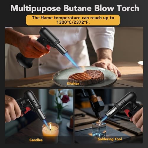 Sondiko Butane Torch with Fuel Gauge S907, Refillable Soldering Torch with Adjustable Flame for Welding, Resin Art, Industrial(Butane Gas Not Included)