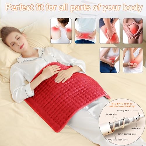 Heating Pad-Electric Heating Pads for Back,Neck,Abdomen,Moist Heated Pad for Shoulder,Knee,Hot Pad for Arms and Legs,Dry&Moist Heat & Auto Shut Off,Gifts for Women Men(Red, 20''×24'')