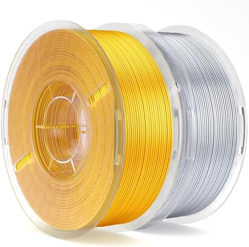 ELEGOO Silk PLA Filament 1.75mm Gold & Silver Grey 2KG, 3D Printer Filament Dimensional Accuracy +/- 0.02mm, 2 Pack 1kg Spool(2.2lbs) 3D Printing Filament Fits for Most FDM 3D Printers