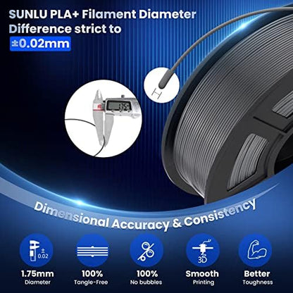 SUNLU 3D Printer Filament PLA Plus 1.75mm 2KG, SUNLU Neatly Wound PLA Filament 1.75mm PRO, PLA+ Filament for Most FDM 3D Printer, Dimensional Accuracy +/- 0.02 mm, 1 kg Spool, 2 Packs, Grey+Grey