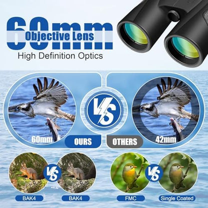 Binoculars 25X60 High Power Binocular for Adults with BAK4 Prism FMC Lens HD Professional Waterproof Big Eyepiece Binoculars for Bird Watching Sports Concerts Traveling Wildlife Hunting