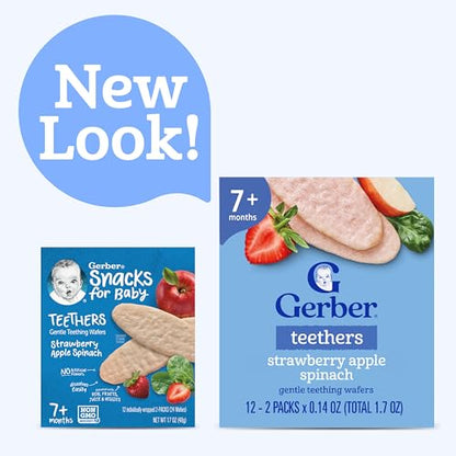 Gerber Snacks for Baby Teethers, Gentle Teething Wafers, Strawberry Apple Spinach, 1.7 Ounce, 12 Count Box (Pack of 6)