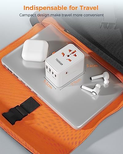 TESSAN Universal Travel Adapter Worldwide, GaN 65W International Plug Adaptor with 3 USB C 2 USB A Ports, World Power Outlet for European USA UK Australia Ireland(Type C/G/A/I)
