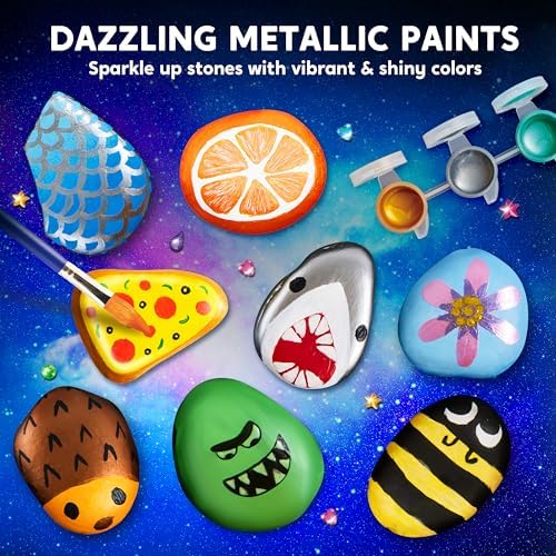 JOYIN Rock Painting Kit- Glow in The Dark Rock Kit, Arts and Crafts for Kids Ages 6-12, Art Supplies Toy, Kids Craft Paint Kits, Arts & Crafts for Boys Girls Birthday Party Gift Toy