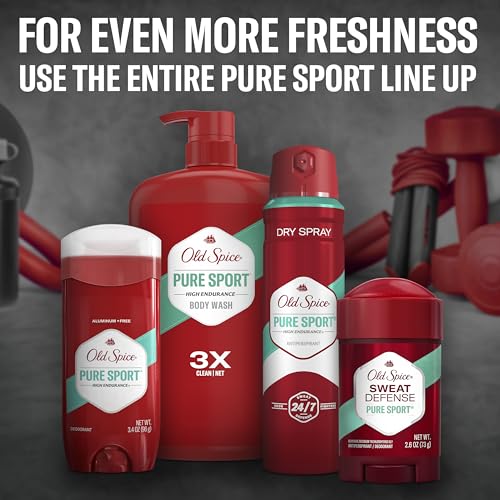 Old Spice Refreshing Body Wash for Men, High Endurance, 3X Defense, 24/7 Shower Fresh with Long Lasting Scent, Pure Sport Scent, 33.4 oz (Pack of 4)