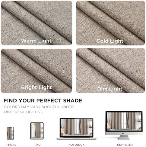 Joydeco 100% Blackout Curtains for Bedroom - Natural Linen Curtains 84 Inch Long, Thermal Insulated 2 Panels Linen Light Blocking Drapes, Rod Pocket & Back Tabs, Darkening Privacy for Living Room