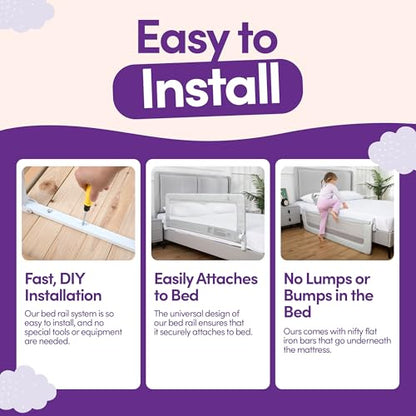 ComfyBumpy 1-Pack Bed Rail for Toddlers 55.5" L x 19.5" H | Toddler Bed Rails for Twin, Full, Queen & King Mattress Size | Swing Down Rail Guard | Mattress Side Rail for Kids | Gray