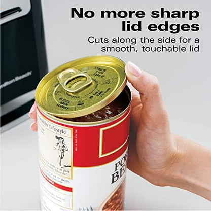 Hamilton Beach Smooth Touch Electric Automatic Can Opener with Easy Push Down Lever, Eliminates Sharp Edges, Opens All Standard-Size and Pop-Top Cans, Extra Tall, Black and Chrome (76606AG)