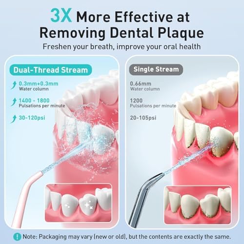 COSLUS Water Dental Flosser Teeth Pick: Portable Cordless Oral Irrigator 300ML Rechargeable Travel Irrigation Cleaner IPX7 Waterproof Electric Flossing Machine for Teeth Cleaning C20(F5020E) Pink