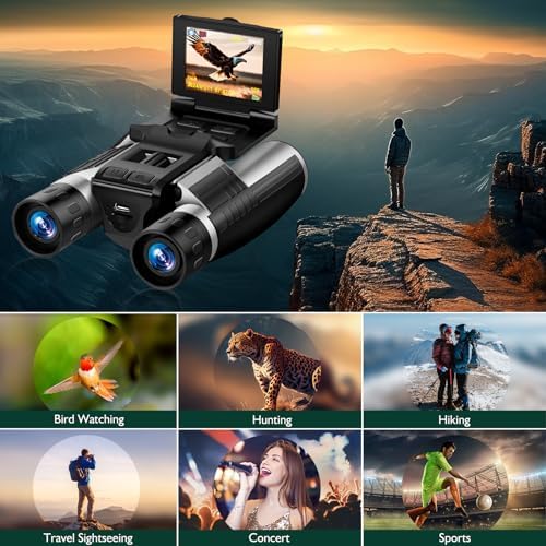 Digital Binoculars Camera, 2.4" LCD Display 12x Optical Zoom 8X Digital Zoom 48MP Pictures 2.5K Videos Camera with 32GB Card, Binoculars for Bird Watching Hunting Outdoor Adventures (DT40)