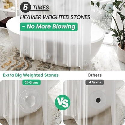 AmazerBath Plastic Shower Curtain 84 Inches Long, 72 x 84 Clear Weighted Extra Long Shower Curtain, PEVA Heavy Duty Tall Bathroom Curtains with 3 Big Clear Weighted Stones and 12 Grommet Holes