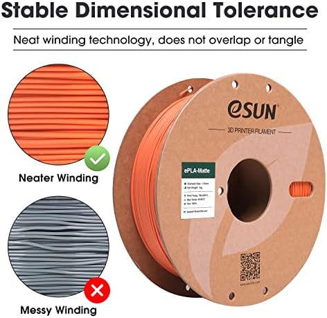 eSUN Matte PLA Filament 1.75mm, Matte 3D Printer PLA Filament, 1KG Spool 3D Printing Filament for 3D Printers, Tangerine