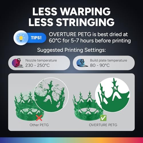 OVERTURE PETG 3D Printer Filament 1.75mm, Neatly Wound Durable PETG 1kg Spool (2.2lbs), Strong Toughness Filament, Dimensional Accuracy +/- 0.02mm, Fit Most FDM Printers (Green)