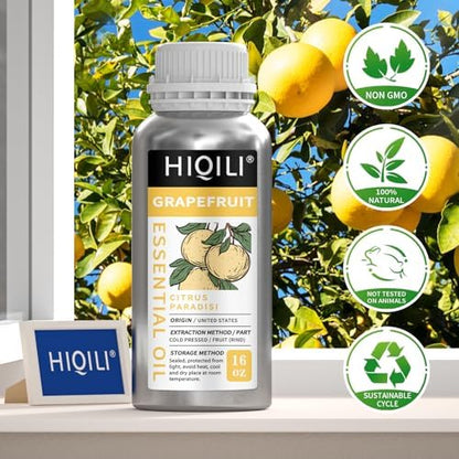 HIQILI 16 Fl Oz Grapefruit Essential Oil, for Diffuser, Skin Care, 100% Pure and Natural