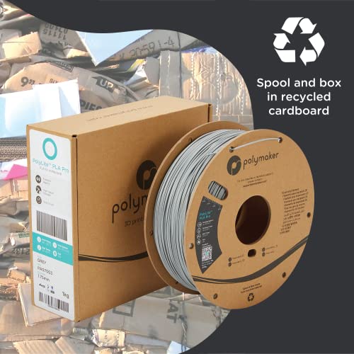Polymaker PLA PRO Filament 1.75mm 1kg, Tough & High Rigidity Grey 3D Printing Filament, PolyLite PLA PRO 3D Printer Filament 1.75mm, Print with Most 3D Printers
