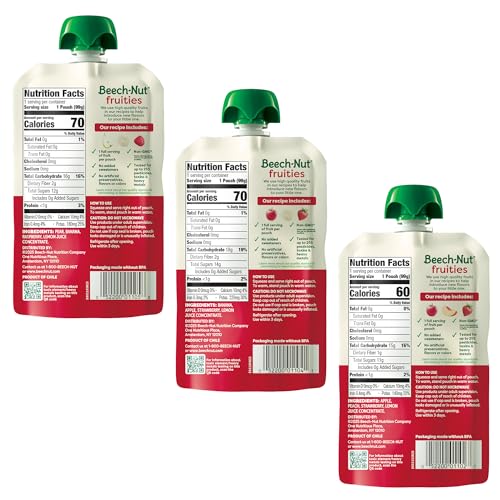 Beech-Nut Baby Food Pouches Variety Pack, Berry Blends Fruit Purees, 3.5 oz (18 Pack)