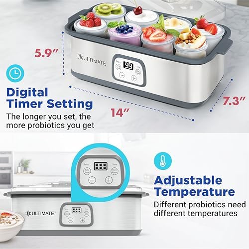 Ultimate Probiotic Yogurt Maker with Adjustable Temperature & Time Control - Make Trillions of Live Probiotics & Get Better Gut Health - ULTIMATE LIFETIME WARRANTY - Wellness Gifts for Men & Women