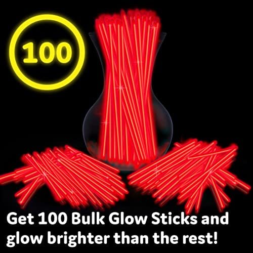PartySticks Red Glow Sticks - 100pk, 8 Inch Glow in The Dark Light Up Sticks - Party Favors, Decorations, Necklaces and Bracelets with Connectors