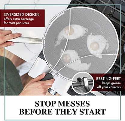 BergKoch Splatter Screen for Frying Pan - 15 Inch Stainless Steel Grease Splatter Guard - Cover Oil Splash when Sizzling Bacon, Cooking Fried Chicken or Popcorn