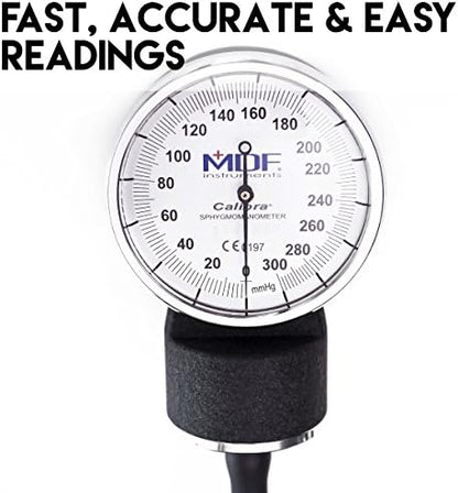 MDF Instruments, Calibra Aneroid Premium Professional Sphygmomanometer, Blood Pressure Monitor with Adult Cuff & Carrying Case, Lifetime Calibration, White Dial, Purple Cuff, MDF808M08