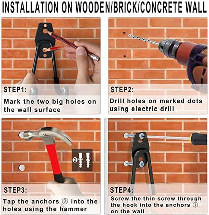 Steel Garage Storage Hooks - 16 Pack Anti-Slip Coating, Heavy Duty Wall Mount Hooks for Hanging Bike, Ladder, Garden Tools