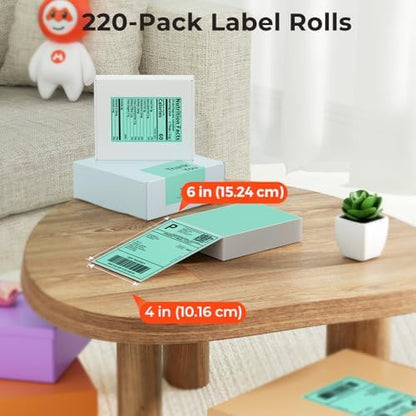 MUNBYN Green 4"x6" Direct Thermal Shipping Labels, Commercial Grade Permanent Adhesive Fanfold Mailing Postage Label Paper for Thermal Printers and Packages, 220 Sheets per Stack