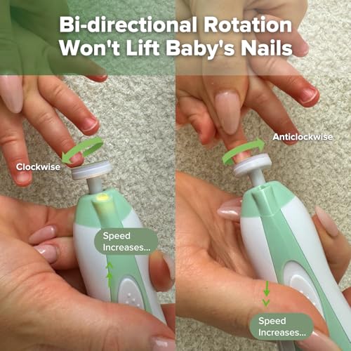 haakaa Baby Nail File Electric Baby Nail Care Set with LED Light, Baby Nail Clippers for Newborn/Infants/Adults Toenails and Fingernails, 6 Replacement Heads & Storage Case, Green