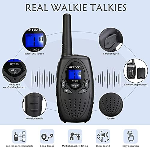 Retevis RT628 Walkie Talkies for Kids,Walky Talky,Key Lock,VOX Crystal Voice,Easy to Use, Christmas Gifts for Boys Girls Kids(Black,2 Pack)