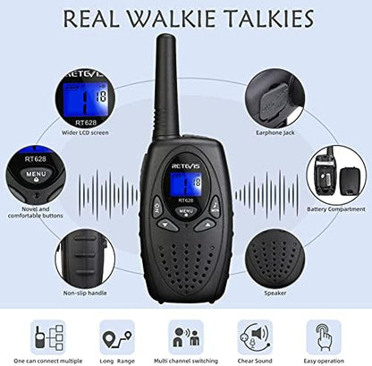 Retevis RT628 Walkie Talkies for Kids,Walky Talky,Key Lock,VOX Crystal Voice,Easy to Use, Christmas Gifts for Boys Girls Kids(Black,2 Pack)
