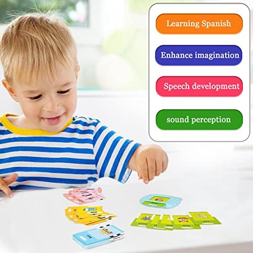 Spanish & English Talking Flash Cards for Toddlers 1 2 3 4 5 6, Audible Toys for Kids to Learn Spanish - 258 Cards and 516 Words(Pink)