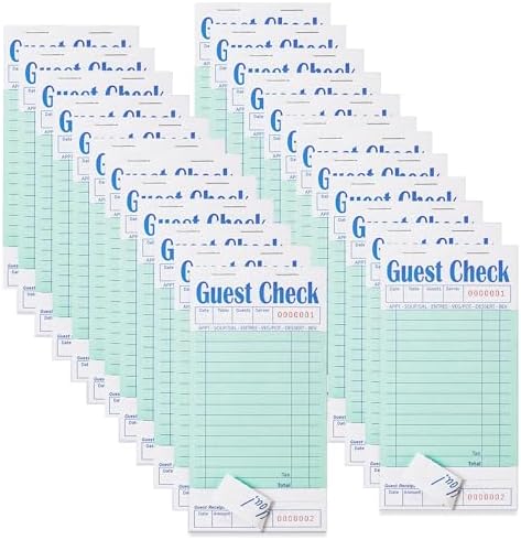 24 Pack Guest Checks Books for Servers Server Note Pads, Waitress Notepad for Restaurants, Waiter Checkbook, Paper Checks 50 Sheets/Pack, 1200 Total Tickets Green