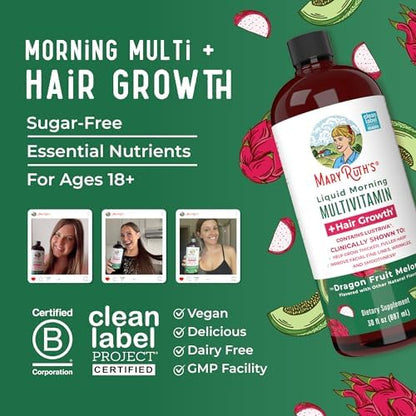 MaryRuth's Liquid Multivitamin + Hair Growth | Clinically Tested in Women for Thicker Hair & Facial Wrinkles | Biotin 10000mcg | Lustriva Hair Growth Supplements | Skin Care | Ages 18+ | 30 Fl Oz