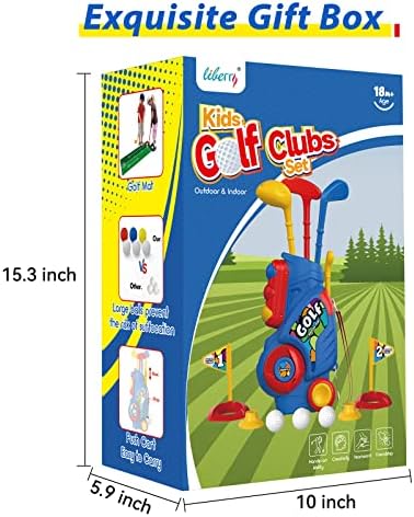 Liberry Toddler Golf Set with Putting Mat for 2 3 4 5 Years Old Boys Girls, Upgraded Kids Golf Cart with Unique Shoulder Strap Design, Indoor and Outdoor Golf Toys
