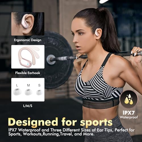Wireless Earbuds, Sports Bluetooth Headphones, 80Hrs Playtime Ear Buds with LED Power Display, Noise Canceling Headset, IPX7 Waterproof Earphones for Workout/Running Rose Gold
